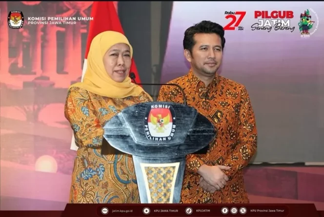 
					Gubernur dan Wakil Gubernur Jawa Timur terpilih, Khofifah-Emil. (Instagram/kpujatim)
