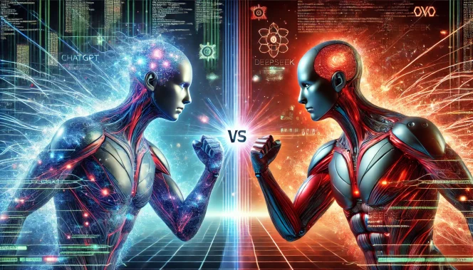 
					Ilustrasi OpenAI vs DeepSeek. (ChatGPT)